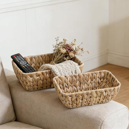 Small Wicker Baskets For Storage,Woven Basket For Organizing, Natural Water Hyacinth Decorative Basket, Empty Gift Baskets,2 Pack