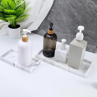 2 Silicone Bathroom Counter Tray, 7.8" x 3.9" & 11.8" x 5" Vanity Tray, Decorative Kitchen Soap Holder Plate Organizer for Makeup Perfume Candle Key Storage Toilet Tank Sink Table Desk (Marble White)
