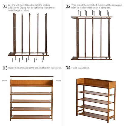 SOBIBO Bamboo Shoe Rack Organizer, 5 Tier Shoe Shelf Storage Organizer, for Entryway, Hallway, and Closet (Brown-39)