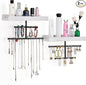 Keebofly Hanging Wall Mounted Jewelry Organizer with Rustic Wood Jewelry Holder Display for Necklaces Bracelet Earrings Ring Set of 2 White,[Patented]