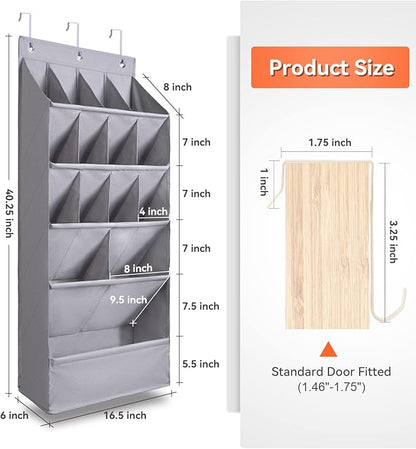 FENTEC 1 Pack Over-the-Door-Shoe-Organizers,Hanging Organizers with Large Pocket Shoe Holder Hanging Shoe Rack for Closet Shoe Organizer for Wall, Over Door Organizer with 15 Pockets Gray