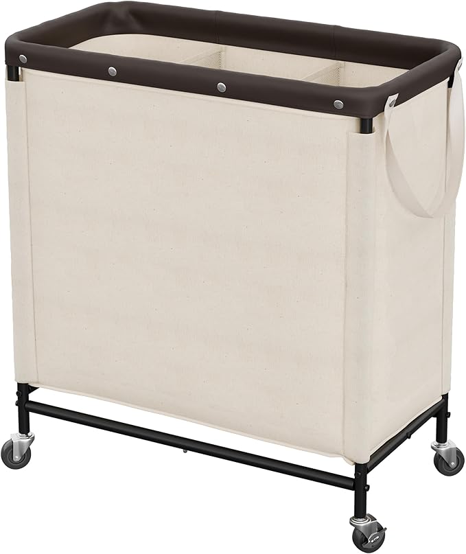 StorageWorks 3 Section Laundry Hamper, Rolling Laundry Cart with Wheels and Handles, Laundry Room Double Sorter for Organizer and Storage, 31.7 Gal(120L), Beige