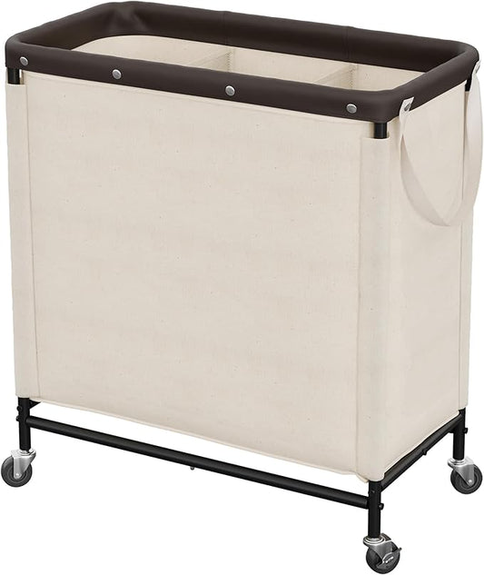 StorageWorks 3 Section Laundry Hamper, Rolling Laundry Cart with Wheels and Handles, Laundry Room Double Sorter for Organizer and Storage, 31.7 Gal(120L), Beige