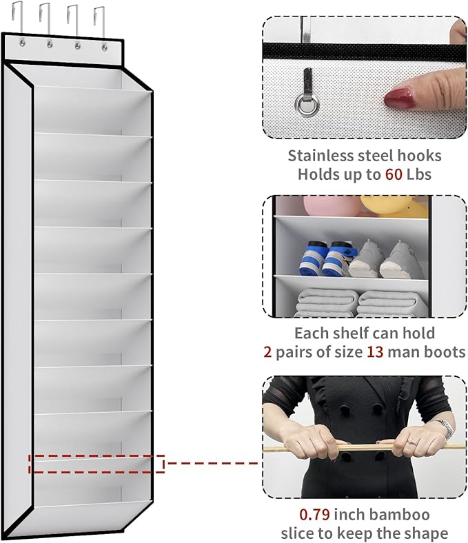 KEEPJOY 10 Tiers White Over Door Shoe Organizer Storage, Hanging Shoe Holder for Door with Large Deep Pockets, Fit 20-30 Pairs Shoe Rack for Sneakers, Boots (White)