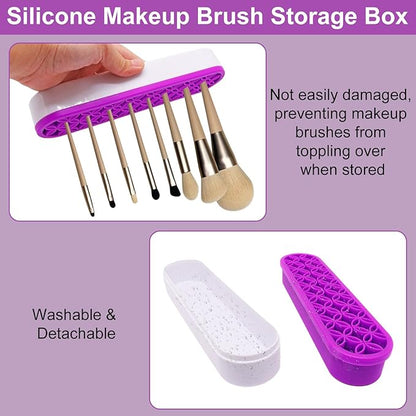 2Pcs Silicone Makeup Brush Holder Stand Purple Make Up Brushes Holder Organizer Makeup Brush Holders for Painting Pen Brushes Nail Clippers Drill Pens Ruler Sewing Craft Tools