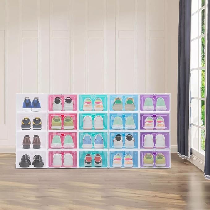 for 20 Pack Shoe Storage Box Stackable Sneaker Container Foldable Organizer Home