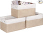 Foldable Storage Bin Collapsible Fabric Storage Basket Cube with Durable Handles Closet Organizer Bins for Organizing Shelves Drawers, Set of 3, 17" x 11.8" x 9.8", Beige