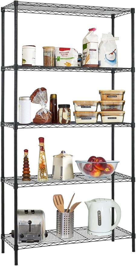 5 Tier Metal Shelving Unit Adjustable Wire Storage Shelves NSF Metal Storage Rack Shelf Organizer Kitchen Storage for Pantry Office, 1200Lbs Capacity, 72" H x 36" W x 14" D, Black