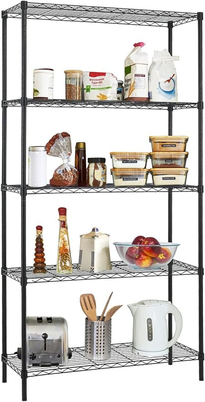 5 Tier Metal Shelving Unit Adjustable Wire Storage Shelves NSF Metal Storage Rack Shelf Organizer Kitchen Storage for Pantry Office, 1200Lbs Capacity, 72" H x 36" W x 14" D, Black