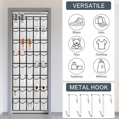 40 Large Mesh Pocket Over the Door Shoe Organizer,Hanging Shoe Rack for Door,Shoes Organizer Hanger with Large Capacity (white)