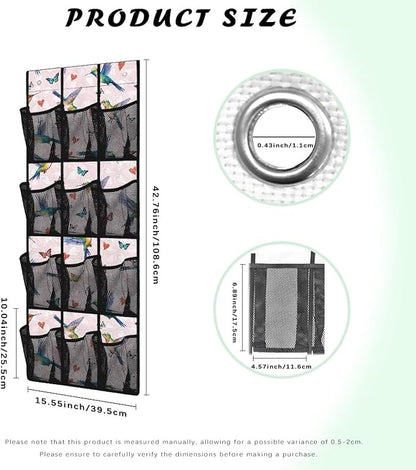 Hummingbird 12 Pockets Over the Door Shoe Organizer,Hanging Shoe Organizer for Door with 12 Mesh Pockets, Large Capacity Shoe Hanging Storage Bag,Headphone Storage Classroom