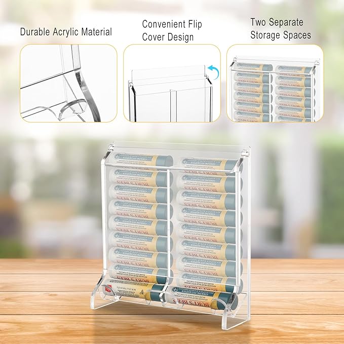 Beautyflier Clear Acrylic Lip Balm Dispenser, Organizer Holder for Lip Balm, Stackable Containers Freestanding Counter Display Stand for Lipsticks, Glosses, Lip Balm (Holder Only)