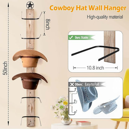 Cowboy Hat Rack Holder for Wall: 6 Pack Cowboy Hat Rack for Wall Mount, Metal Wild Western Style Design Hat Organizer Storage Cowboy Hats Hanger Hooks for Fedora, Sun Hats, Wide Brim