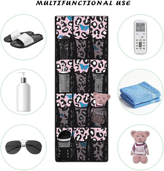 Pink Over The Door Shoe Organizer Mesh Pockets Spot Door Hanging Shoe Organizer for Dorm Room 12 Pockets Wall Hanging Storage