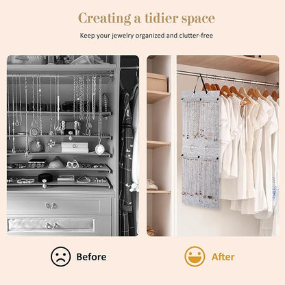 Lolalet Hanging Jewelry Organizer, Necklaces Wall Closet Door Storage, Accessories Jewelry Display for Women Girls -Grey