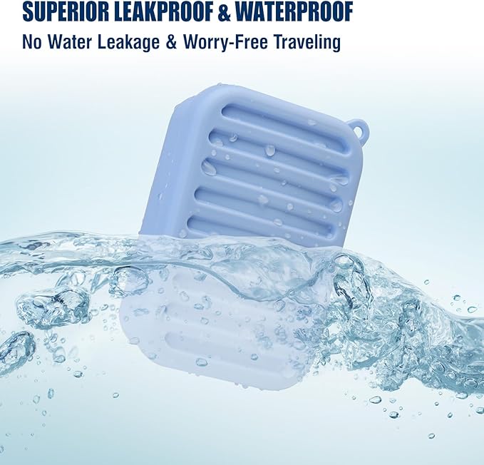 Superior Leak-Proof Silicone Travel Soap Case with Drainage Lid/Layer, Compact Bar Soap Container, Durable Soap Holder for Camping, Gym, and Travel Size Toiletries (Light-Blue)