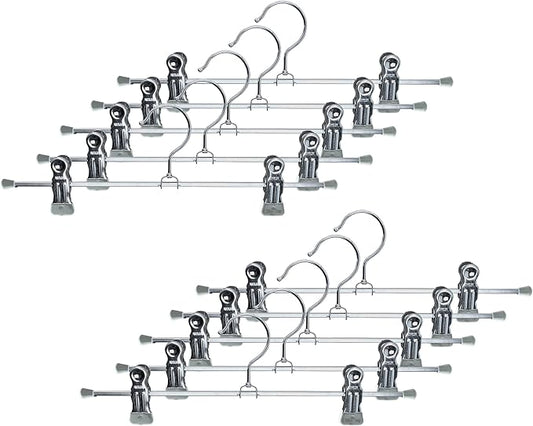 Mawa by Reston Lloyd Non-Slip Space-Saving Clothes Hanger For Pants & Skirts with Two Non-Slip Clips, Style K/30D, 12-Inch, Set of 10, Silver