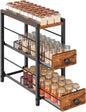 YATINEY Spice Rack, 3-Tier Pull Out Spice Rack Organizer for Countertop, Narrow Kitchen Countertop Storage Shelf with 2 Drawers, for Kitchen, Cafe, Rustic Brown and Black SR02BR