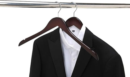 Quality Semi Curved Wooden Suit Hangers, 10-Pack Smooth Finish Solid Wood Coat Hanger with Swivel Hook, Jacket, Pant, Dress Clothes Hangers (Mahogany, 10)