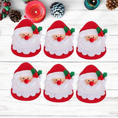 Amosfun 6pcs Christmas Silverware Holder Pockets Santa Claus with holly berry leaf Forks Bags Cutlery Holders Pockets Christmas Table Decorations