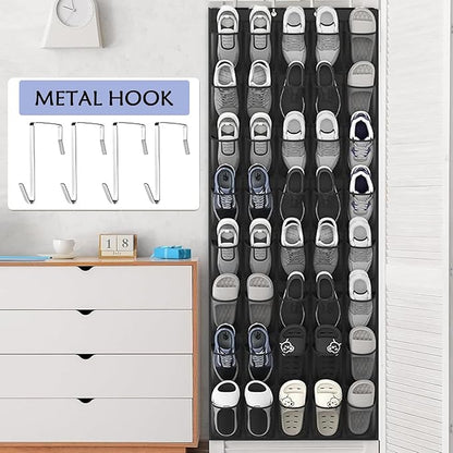 40 Over the Door Shoe Organizer, Hanging Shoe Organizer, for Closet Behind the Door Storage Holder for Entryway Bedroom Dorm, Both men's and women's shoes can be stored (Black)