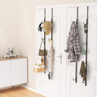 HapiRm Over Door Hat Rack - 4 Packs Metal Hanging Hat Organizer with 16 Hooks Design, Baseball Cap Hanger Organizer Storage Holds up to 80 Caps for Door, Bedroom, Closet（Brown）