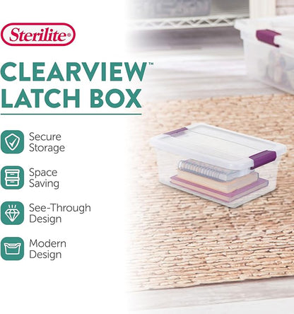 Sterilite 12-Pack ClearView Latch Box, Clear Stackable Organizer Bins with Lids, 6 Qt – Small Plastic Tote Containers for Closet, Office, Bedroom, Shelving Units and Home Storage Organization