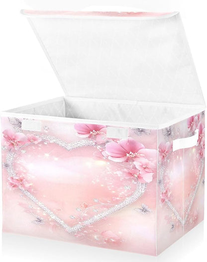senya Valentines Baskets Collapsible Storage Bins with Lids, Love Butterfly Storage Boxes Clothes Baskets for Organizing