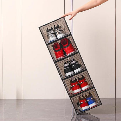 XXL Drop Front Shoe Storage Box Stackable, 6 Pack Shoe Display Case Fit US 15,Sneaker Storage Shoe Containers with Magnetic Door（6 PACK BLACK