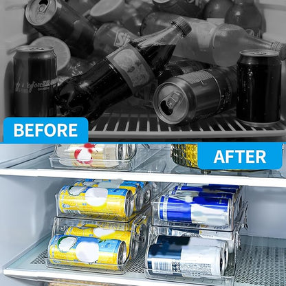 Soda Can Organizer for Refrigerator, 2 Tier Automatic Loading Drink Organizer for Fridge with Portable Handle for Kitchen Drink Pantry, Can Organizer for Refrigerator