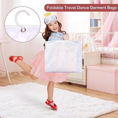 Kimbora Costume Dance Garment Bag with 3 Clear Zipper Pockets for Suits Dress Cover, Travel & Competitions Protector, Set of 2