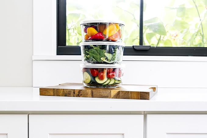 6-Piece Glass Food Storage Containers Set (3 Containers + 3 BPA-Free Lids) | 4-Cup, Leakproof | Microwave, Freezer, Oven & Dishwasher Safe | Ideal for Meal Prep & Pantry Organization, White