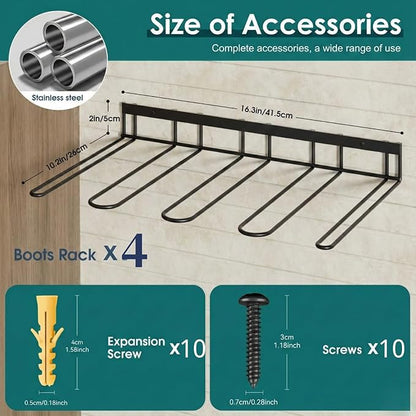 zacurter Wall Mount Boot Rack Metal Wader Hangers for Tall Boots, 8 Pair Boot Storage Organizer for Entryway Garage, Heavy Duty Cowboy Boot Holder for Rain Work Shoes, Outdoor & Indoor Use(4 Pack)