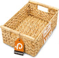 Water Hyacinth Wicker Basket, 13.39*9.45*4.65 Inch Woven Basket with Handles, Wooden Handles Wicker Storage Basket, Rattan Basket for Decorative Baskets, Pantry, Shelves, Gift, Toys - Medium