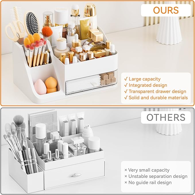 Yieach White Makeup Organizer Countertop,Large Cosmetics Storage Organizer for Make up Brush,Hair Products and Beauty Skincare Organizers,Plastic Makeup Holders and Organizers for Bathroom,Vanity,Desk