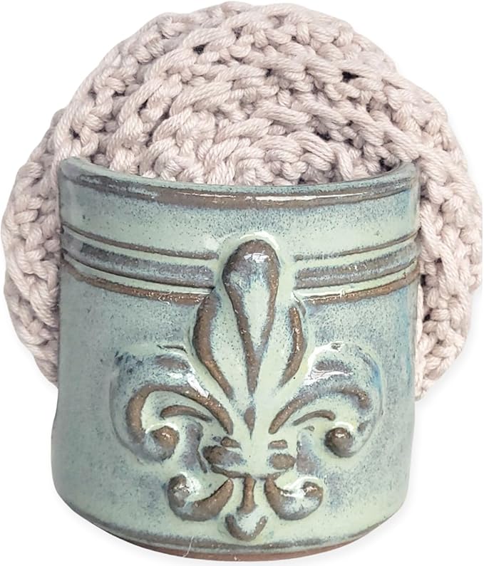 Fleur De Lis Sponge Holder for Sink White French Country Farmhouse Decor Compact Handmade Drain Rack (Green)