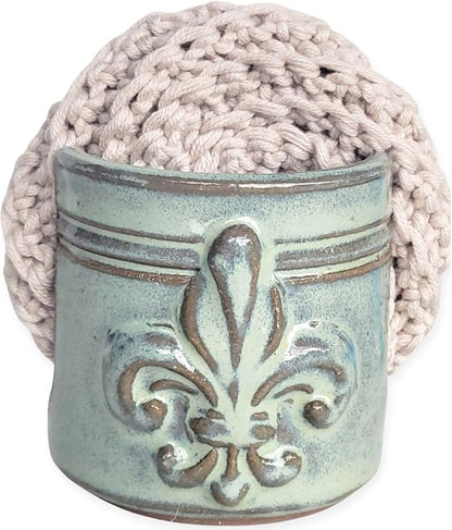 Fleur De Lis Sponge Holder for Sink White French Country Farmhouse Decor Compact Handmade Drain Rack (Green)