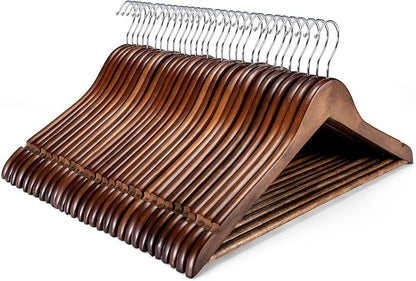 HOUSE DAY Bulk Wooden Hangers 150 Pack, Heavy Duty Wood Coat Hangers for Closet, Smooth Finish Woode Suit Hanger with Non Slip Pants Bar, Sturdy Wood Clothes Hanger for Shirts, Walnut