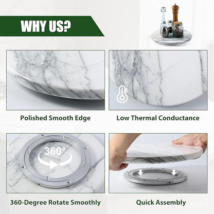 Marble Lazy Susan, 12” Lazy Susan for Table Top Detachable Turntable Organizer for Cabinet Pantry Kitchen Countertop Fridge Bathroom Makeup Vanity Countertop, Arabescato