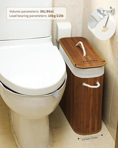 Bamboo Toilet Paper Storage with Lid & Handel, 8 Gallons (30L), Sturdy Toilet Paper Basket, Organizer for Bathroom, Kitchen, Holder with Storage, Walnut