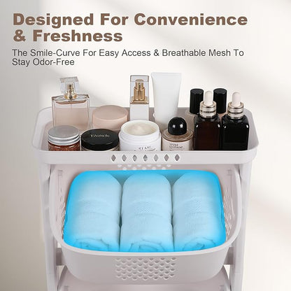 FAHKNS 3-Tier Laundry Sorter Cart with Wheels, Large 75L Capacity Hamper Organizer, Rolling Storage with Removable Mesh Bins for Laundry Use in Home, Dorm, Apartment (17.3" x 13.1" x 42.6)
