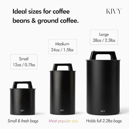 KIVY Vacuum Coffee Canister - Push Lid Preserves Coffee Aroma & Oil - Stainless Steel Airtight Coffee Canister - Coffee Container for Ground Coffee & Coffee Bean Storage - Removes Excess Air