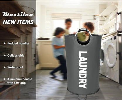Maxsilan 125L X-Large Laundry Basket, Freestanding Tall Clothes Hamper, Collapsible Laundry Bag, Dark Grey