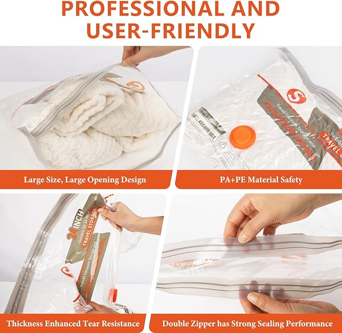 NESCCI Vacuum Bags for Travel with Rechargeable Air Pump,Carry-on Size Compression Packing Bags for Luggage and Suitcase,Space Saver for Clothes 18 Pcs Combo Travel Size