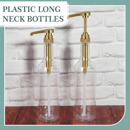 Maxdot 8 Pcs 25 oz Syrup Bottles with Pump Long Neck Bottles Plastic Syrup Pump Dispenser for Coffee Bar Accessories Home Party (Gold)