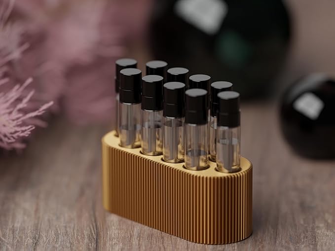 Perfume Sample Organizer for Bathroom or Vanity – Ideal Makeup and Skincare Storage, Desk and Bathroom Counter Organizer, Gift for Her (2mL Gold - Fits Mini Perfume Samples)