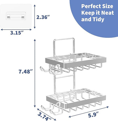 Moforoco Silver Double Soap Bar Holder for Shower, No Drilling Rustproof Stainless Steel, Wall Mounted Soap Holder with 4 Hooks and Razor Holder, Shower Rack Soap Tray Bar Soap for Bathroom & Kitchen