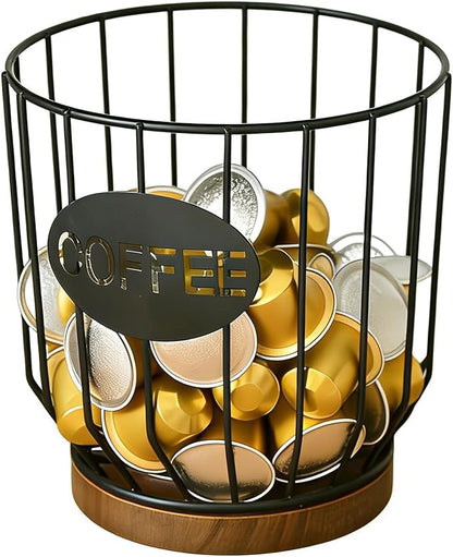 Coffee Pod Holders for Counter, K-Cup Holder, Metal Coffee Pod Basket, Espresso Pods Organizer, Coffee Station Accessories(Black Plating)