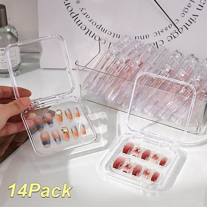 14Pcs Clear Acrylic Press On Nail Storage Box with 60 Pcs Upgrade Adhesive Double-Sided Tape for Nail Display,Organizing & Nail Salon Supplies