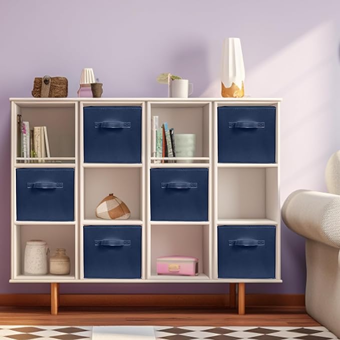 ShellKingdom Storage Bins, Foldable Fabric Storage Cubes And Cloth Organizer Drawer For Closet And Toys, 13 X 13 X 13 INCH, 6 Pack (Dark Blue)